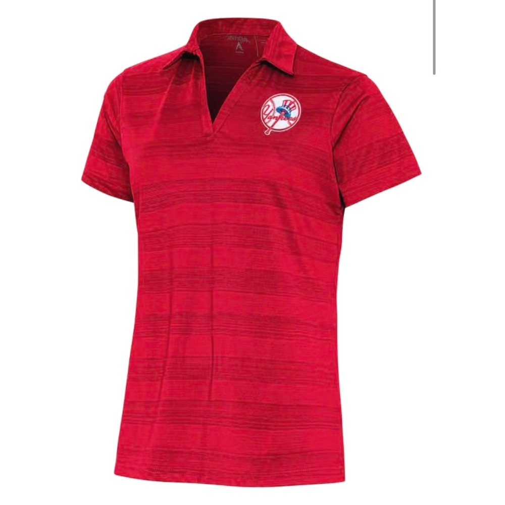 Antigua New York Yankees Womens Red V-Neck Polo Shirt Size Large MLB Fan Gear
